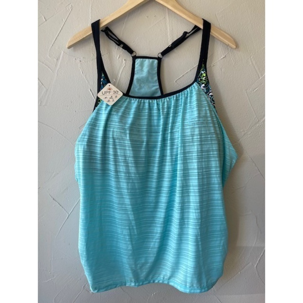 ZeroXposur Teal Sun Smart 2 in 1 Tankini Tank Top 2X Built in Sports Bra UPF 30+